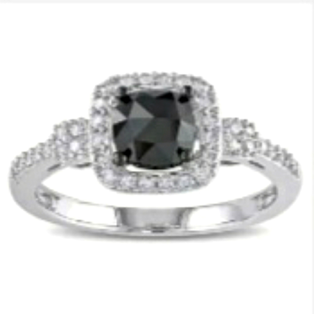 14K White Gold 1ct Black and White Diamond Engagement Ring